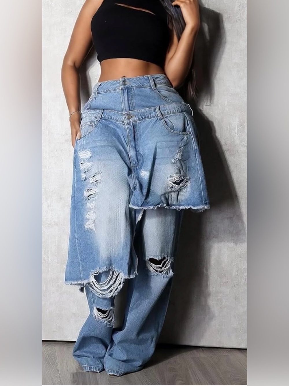 Upcycled Distressed double jeaned light wash Women’s Jeans size XL/1X